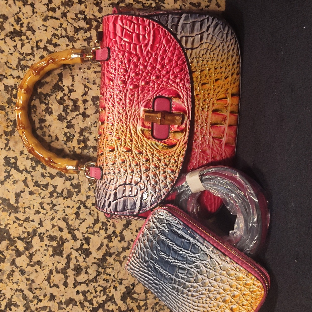 Multicolor Croc-Embossed Women's Handbag Set - Picture 2 of 2